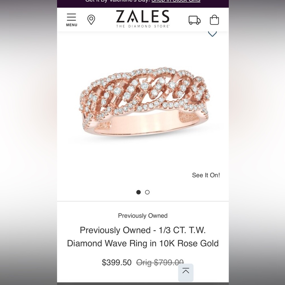 10K Rose Gold 1/3 CT T.W. Diamond Wave Ring in: Size 6